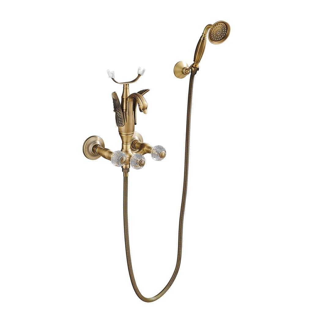 Tuqiu смеситель для ванны и душа, настенный смеситель для ванны с золотым лебедем, смеситель для ванны и душа с холодной и горячей водой из латуни