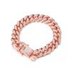 12mm Width Diamond Luxury Shiny Bracelet Hip Hop Link Chain Inlaid Rhinestone