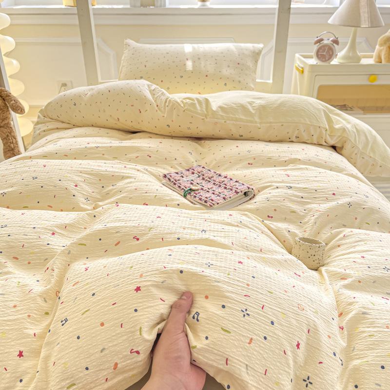 Washed cotton bed four-piece set, special bed sheet for student dormitory, quilt cover bed three-piece set, machine washable, universal in all seasons