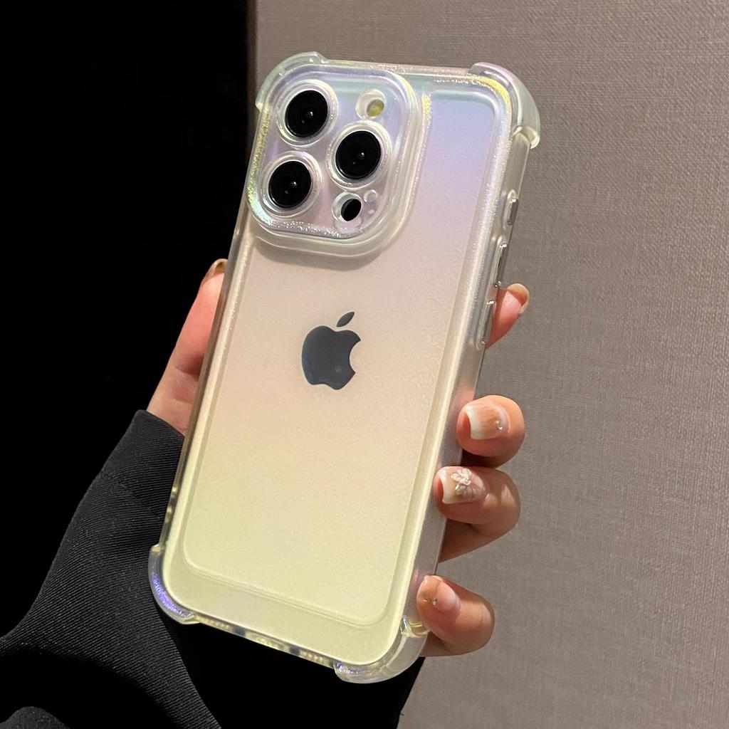 Luxury Laser Rainbow Transparent Matte Phone Case For iPhone 16 Pro Max 15 14 13 12 11 Plus Soft Shockproof Bumper Cases Cover