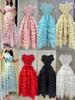 Elegant French Ruffle Waist-Cinching Patchwork Pleated Cake Skirt with Lace-Up Detail