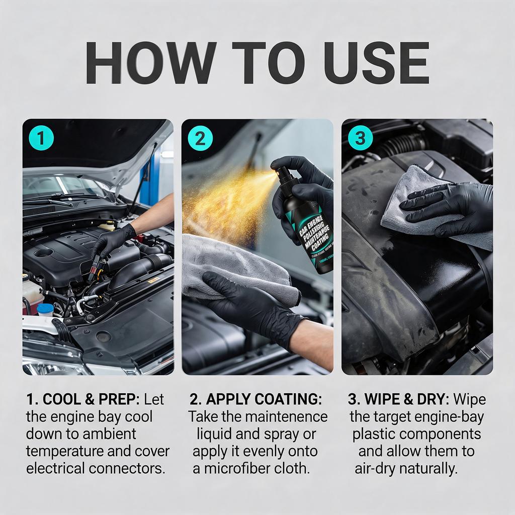 Car engine polishing agent: removes stains, enhances shine, protects the surface, and is easy to apply by hand, leaving no residue