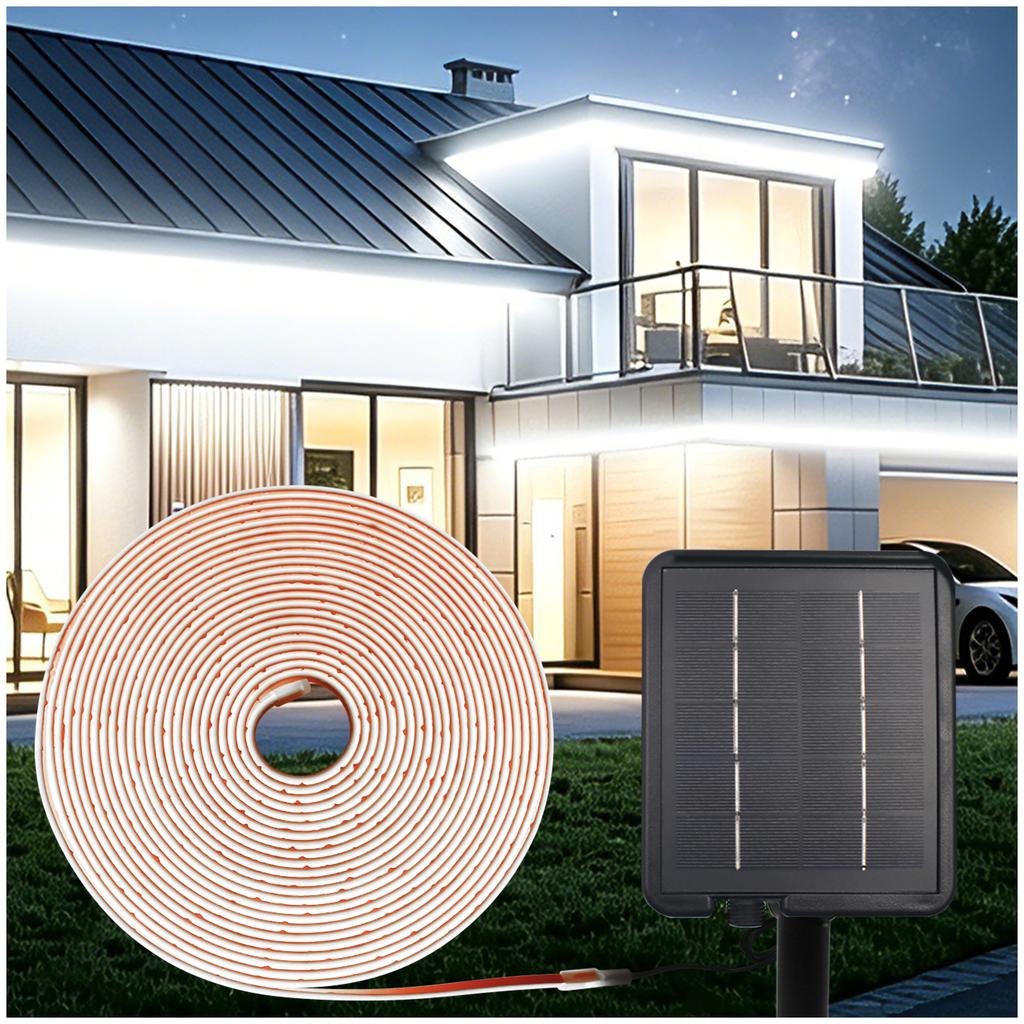 IP68 Solar Powered COB LED Neon Strip Light 24V 320LEDs/m High Density Flexible Ribbon Remote Control 1-10m Outdoor Garden Lamp