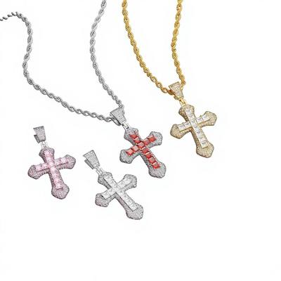 Cross-shaped Hip-Hop Necklace Full Rhinestones Zircon Pendant Real Gold Plated Copper Versatile Sweater Chain Necklace