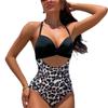 Sexy One Piece Bikini Swimwear 2024 New Solid Halter Plus Size Beach Bikini Leopard Print Push-Up Bathing Suit High Waist Bodysuit Monokini