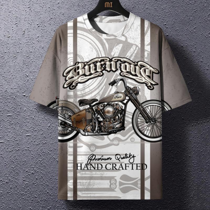 Retro Men's T Shirt Motorcycle Print Summer Street T-Shirts Round Neck Pullover Men Top Loose Casual Male Oversized Clothing