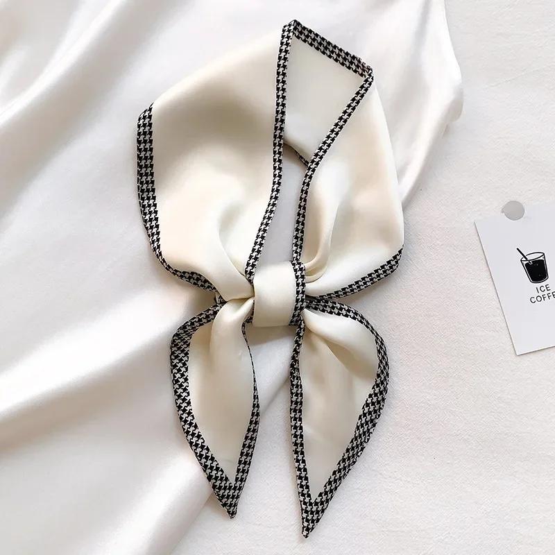 Модный принт шарф с лентой для волос, женский шейный галстук, сумка, шарфы, атласные шелковые узкие платки, женские платки с цветочными полосами, новинка 2022 года