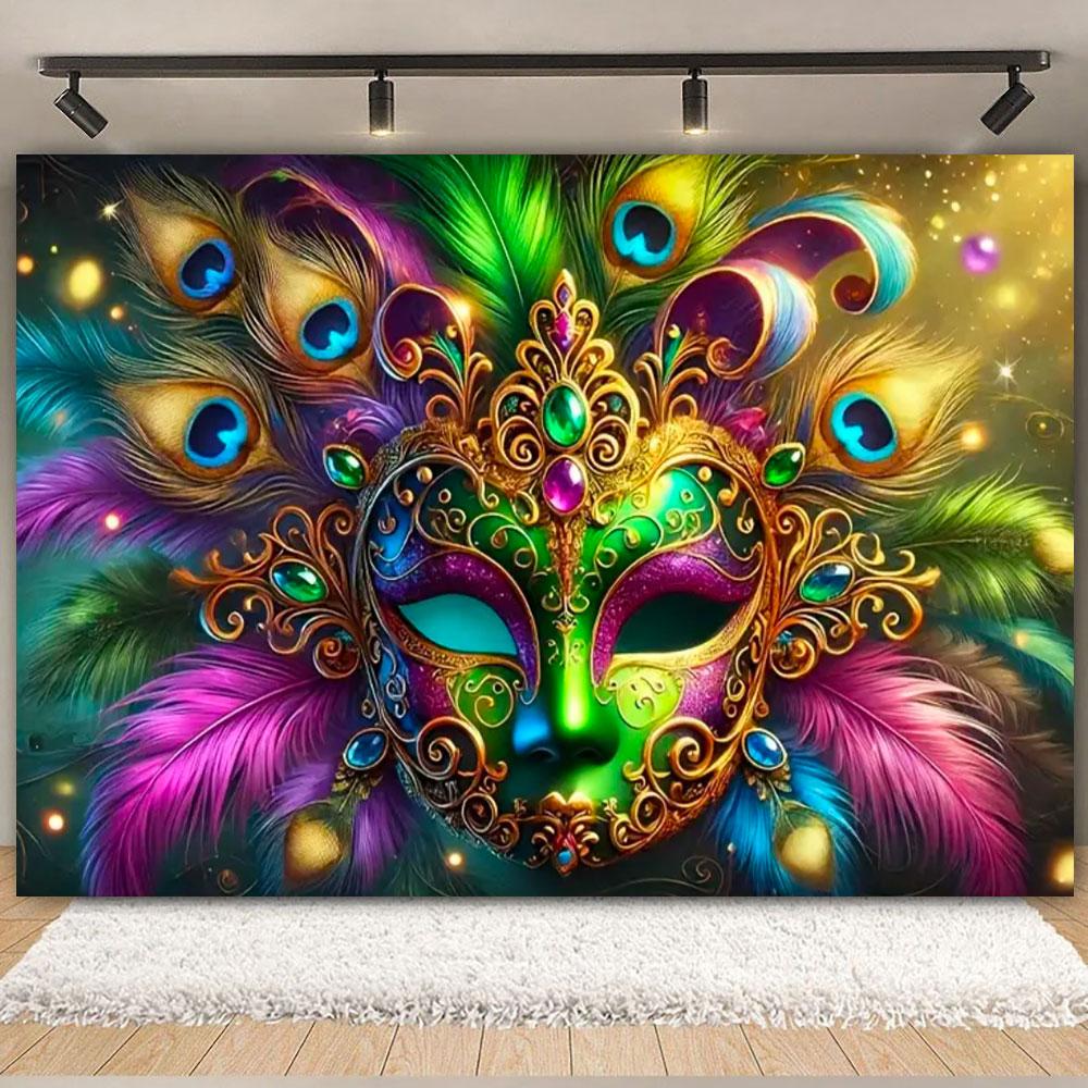 Colorful Mask Carnival Photography Backdrop Venetian Mardi Gras Masquerade Background Decoration Party Decor Banner Studio Props
