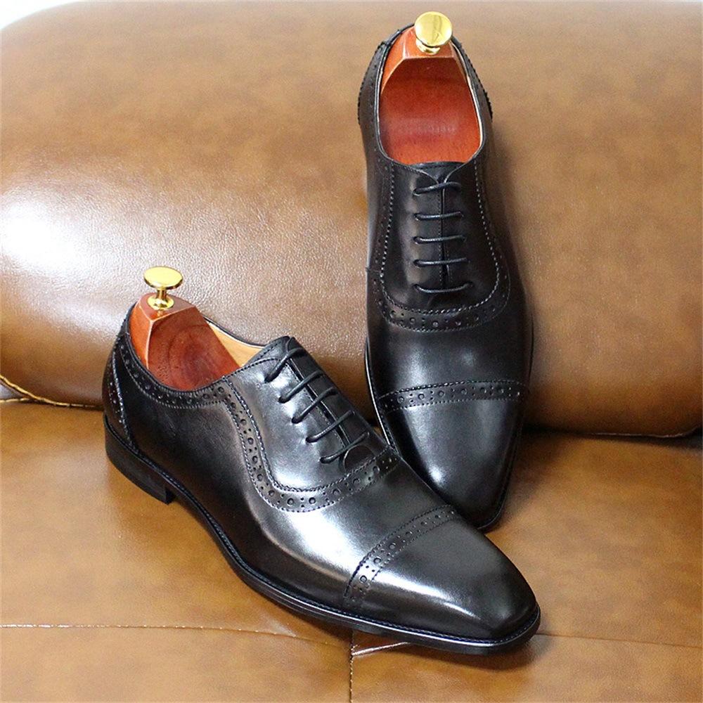 Three-Joint Business Leather Shoes Men'S High-End Leather Pointed Dress British Oxford Shoes Lace-Up Retro Handmade Men'S Shoes