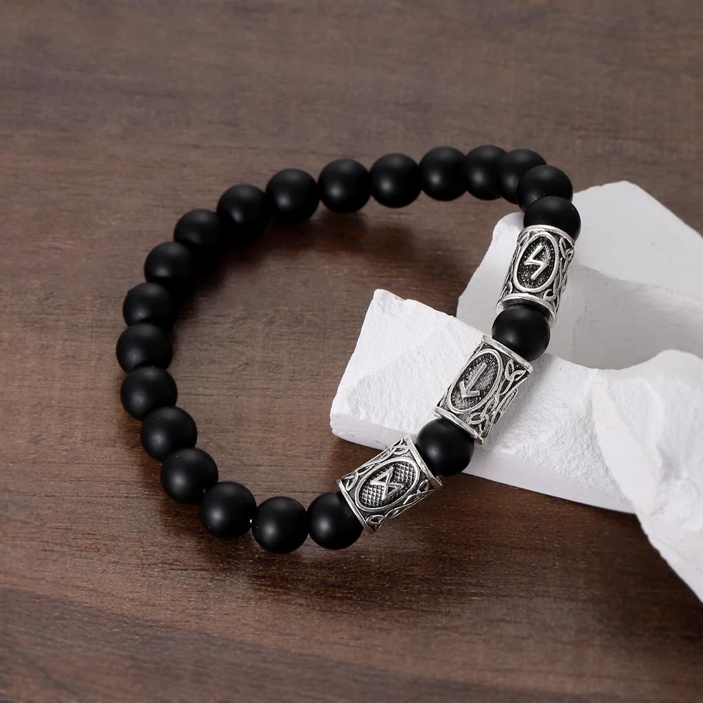 Браслет мужской Викинг Руны Норвегии Камень 8 мм Натуральный Нефрит Содалит Бирюза Бусины Лавы Украшения Браслеты Мужские Pulseras