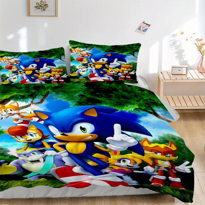 3pcs Sonic the Hedgehog Bedding Set. Soft and Comfortable with No Core Included (1x Duvet Cover + 2x Pillow Covers) yy251010214