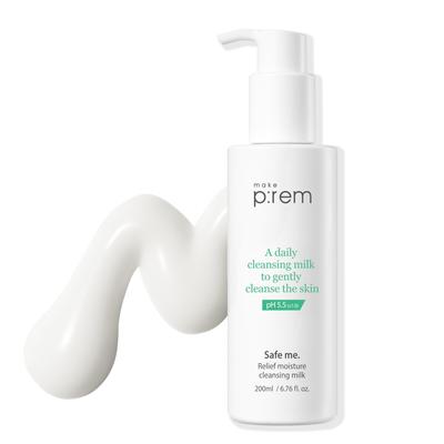 Make Prem Safe Me Relief Moisture Cleansing Milk 200мл Очищающее молочко для снятия макияжа, пор, мягкое, для чувствительной кожи, корейская косметика, средство для снятия макияжа, увлажняющее, уход, кислотность,