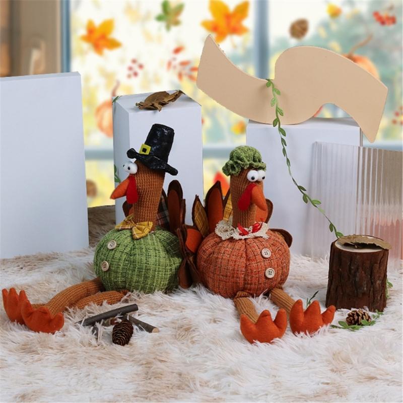 Turkey Gnome Doll Hanging Leg Turkey Doll for Thanksgiving Day Home Desk Shelf Decoration Harvest Festival Supply