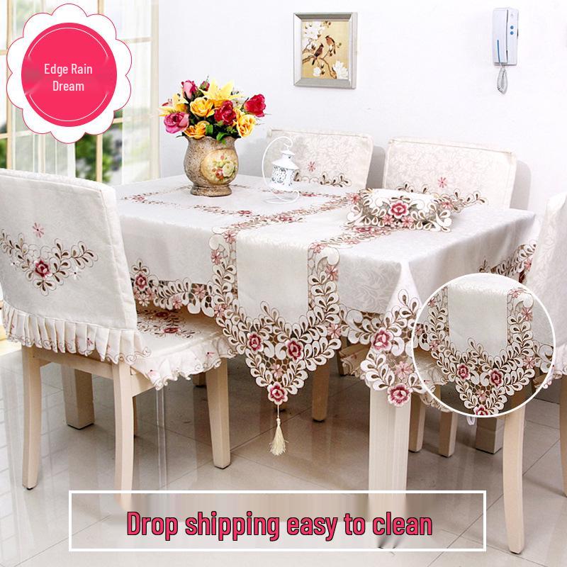 Рождественская вышитая минималистичная скатерть и набор чехлов на стулья для обеденных и кофейных столов