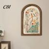 Decorative Wood Wall Plaques Pastoral Tulip Wooden Sign, Tabletop Display Pieces, Bedroom Ornament French Style Arched Pendant for Farmhouse