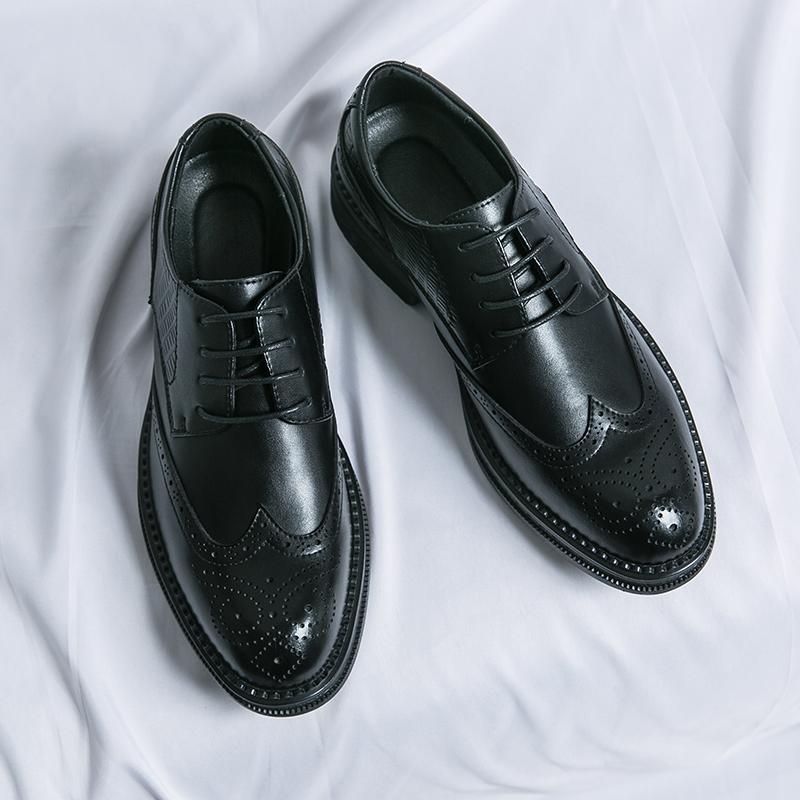 New Handcrafted Genuine Leather Block Leather Shoes Mens Oxford Shoes Leather Brogue Dress Shoes Classic Business Formal Shoes