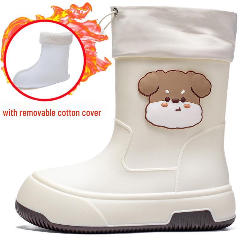 Женские водонепроницаемые резиновые сапоги до середины икры, нескользящая резиновая подошва с хлопковой подкладкой для использования на улице и на кухне.