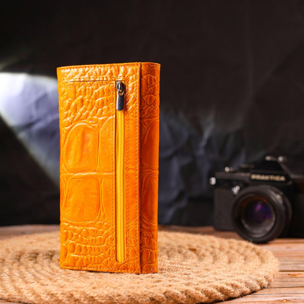 Яркий Женский кошелек из натуральной фактурной кожи CANPELLINI Wallet 21651 Желтый