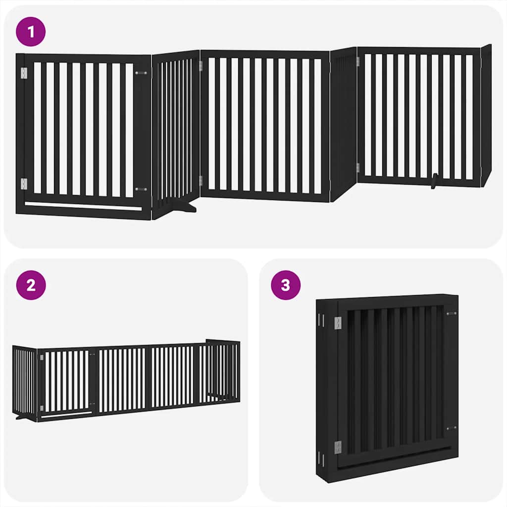 6 Piece Foldable Black Dog Gate 480 cm Poplar Wood