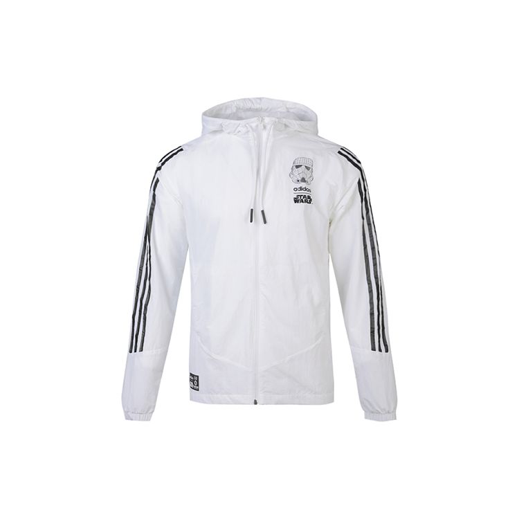 Adidas Neo Logo Print Comfortable Casual Sports Hooded Jacket Men Outerwear White DW8174