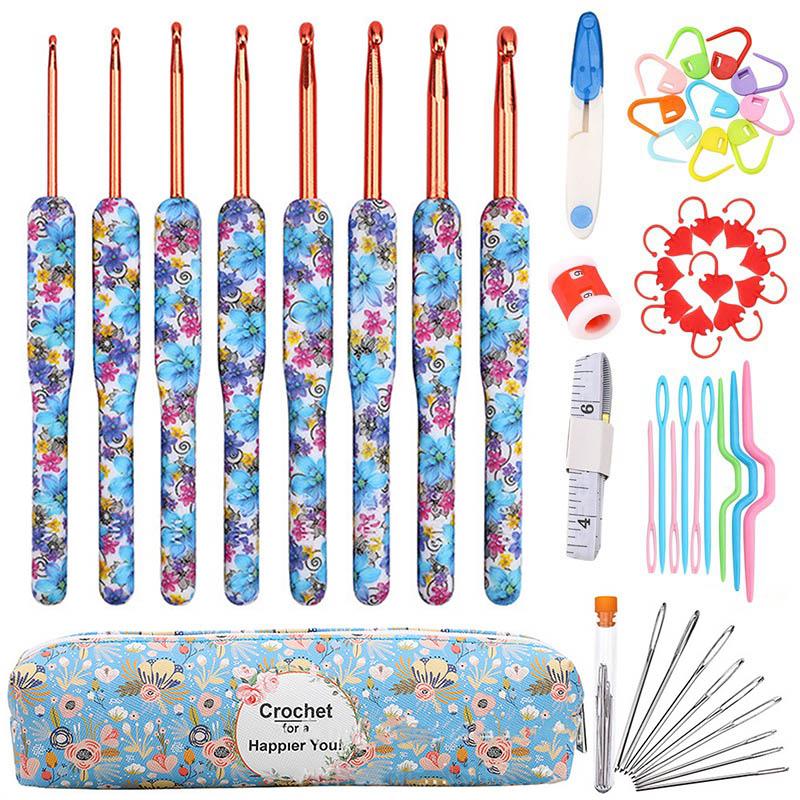 1 комплект синий 2,5-6,0 мм TPR ручка алюминиевый крючок набор инструментов для вязания