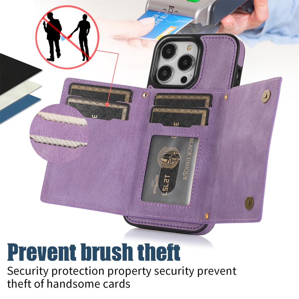 Для iPhone 16 Pro Чехол-кошелек с RFID-блокировкой, TPU кожаный чехол для телефона со шнурком