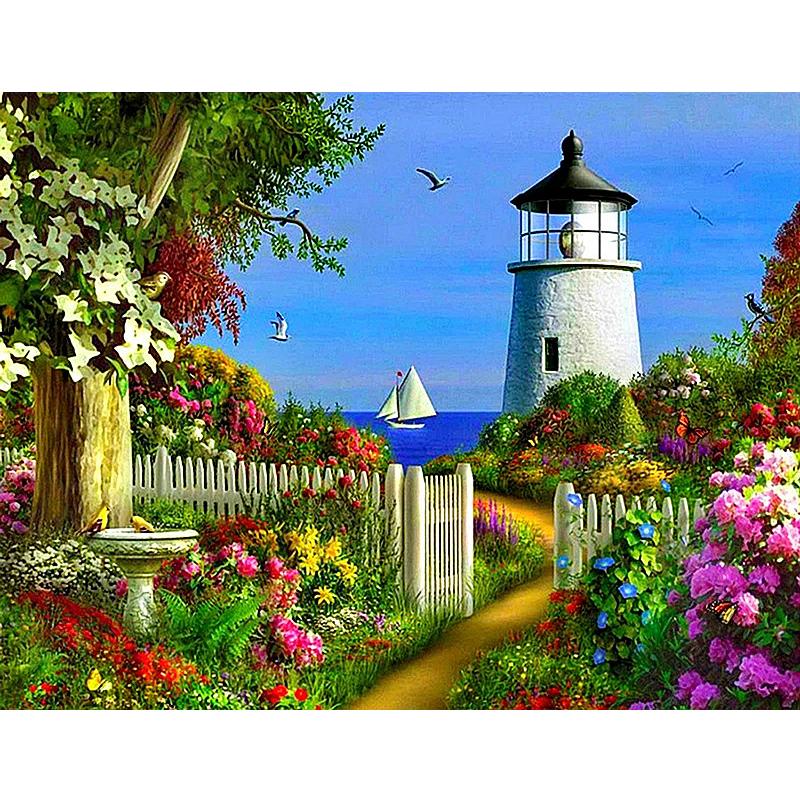 5D New Collection 2024 Diamond Embroidery Lighthouse Scenery Mosaic Art Kits Diamond Painting Scenery Cross Stitch Gift