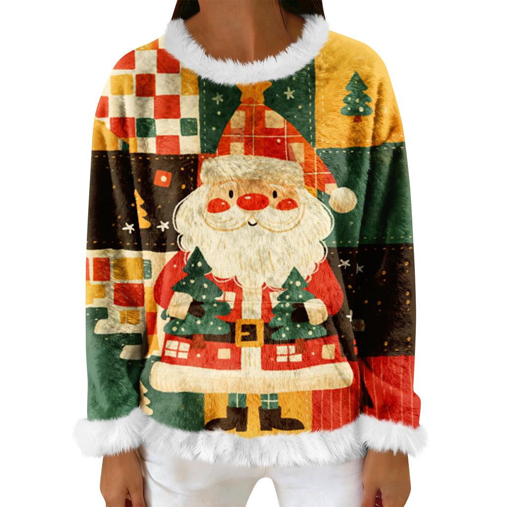 Women's Casual Fleece Sweatshirt  Long-Sleeve Round  Neck Casual Comfortable Loose-Fit Lightweight Women's Flannel Sweatshirt