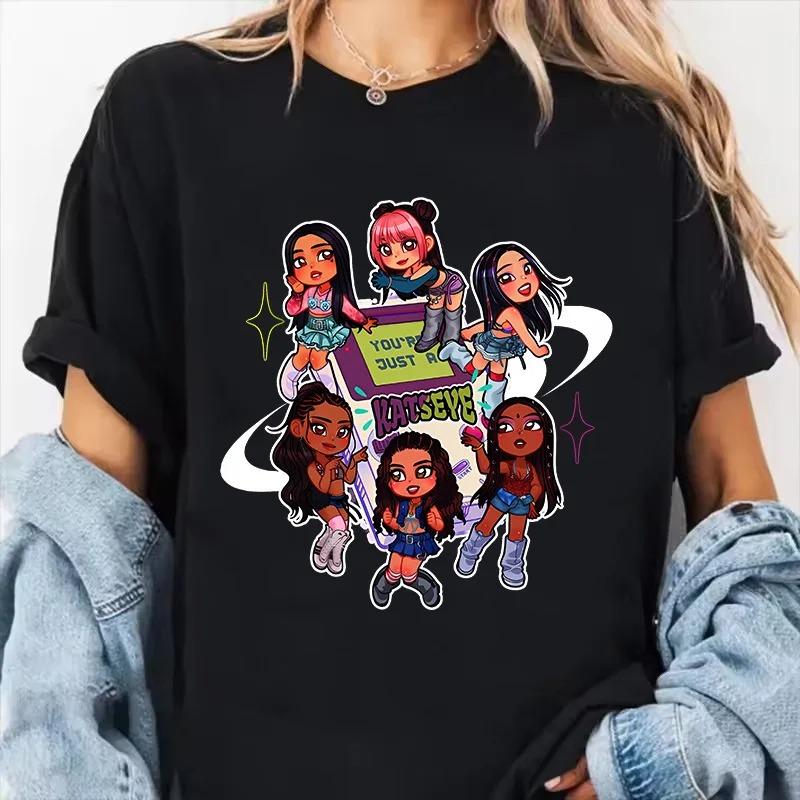 Womens Katseye Print Casual T Shirt Gothic Y2k Tshirt Women Korean Style Graphic Tee Tops Crew Neck Short Sleeve Tshirt Clothes
