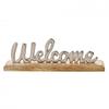 Hestia Silver Metal Welcome Sign On a Wood Base