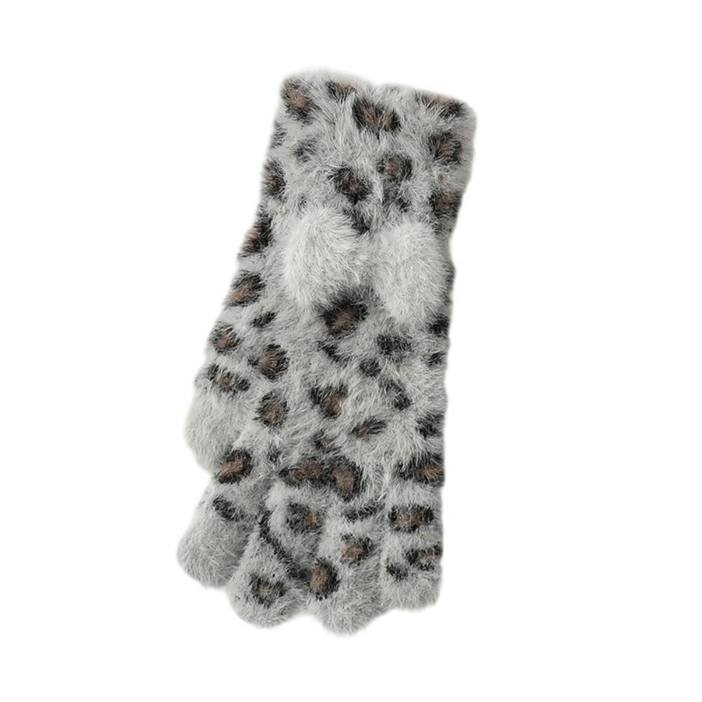 Keep Warm Five Finger Gloves Leopard Print Winter Mittens New Bow Gloves Women