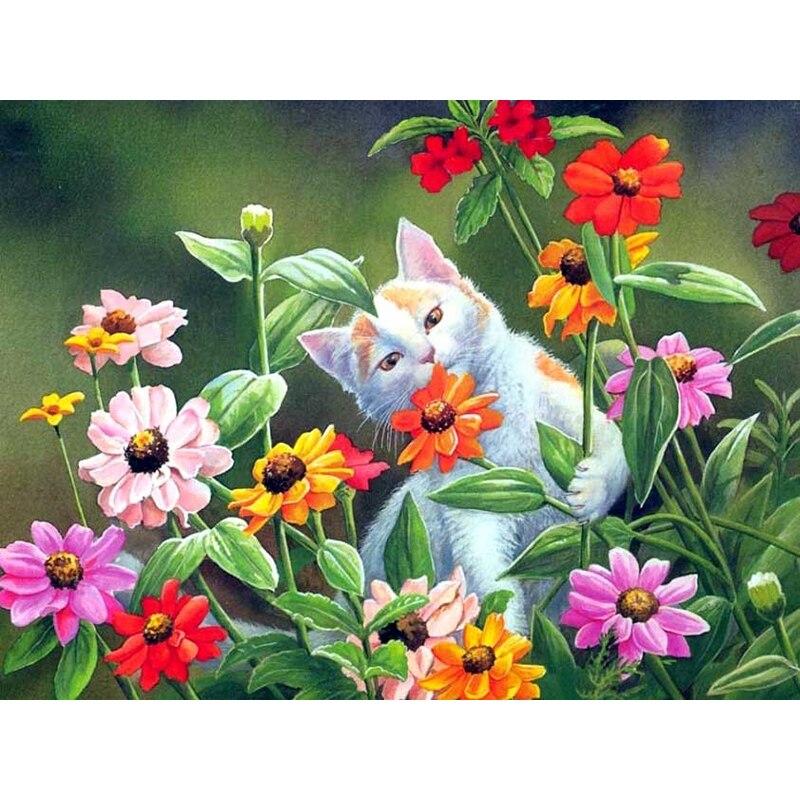 Новый 5D DIY алмазная живопись кошка цветок Алмазная вышивка животное вышивка крестиком полная квадратная круглая дрель домашний декор ручной художественный подарок