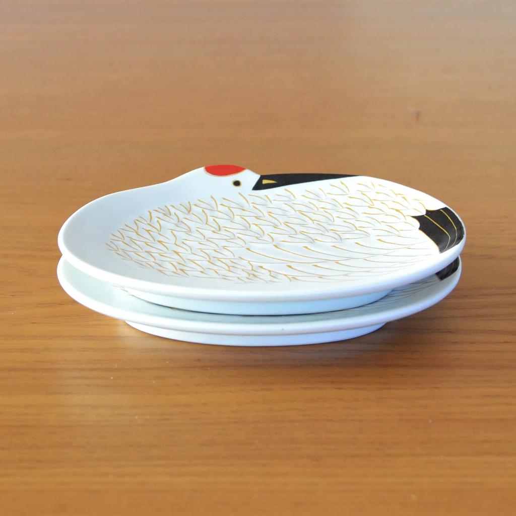 Set of 2 Small Plates for New Year's, Japanese Tableware, Crane Design, Auspicious Charm, Arita Ware, Gold-Painted Crane Small Plates