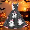Womens Halloween Printed Off Shoulder Dress Vintage Punk Style Sleeveless Spaghetti Strap A Line Swing Dress with Flared Skirt for Party