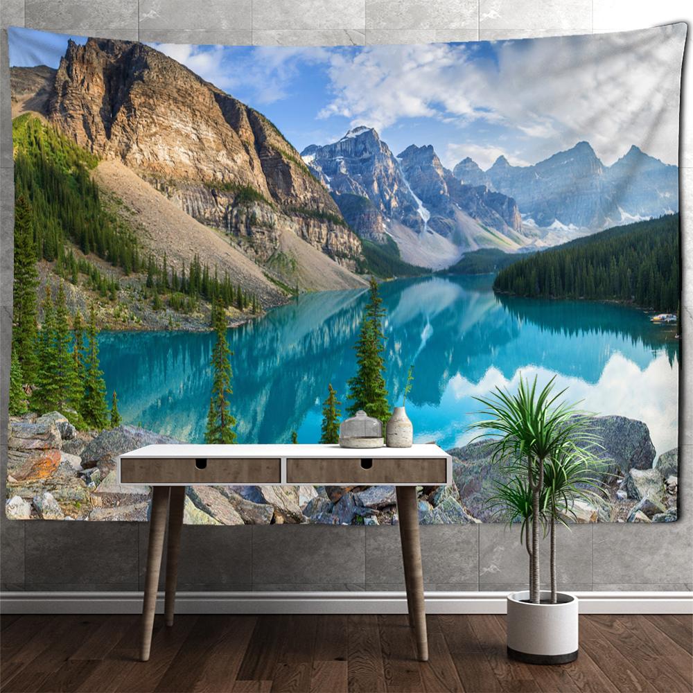 Гобелен с видом на реку и горы, настенный подвесной природный пейзаж, богемный хиппи, декор для спальни, гостиной