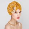 Женский платок на голову шляпа искусственный жемчуг цветочный декор тюрбан шляпа однотонный эластичный подходит по размеру повязка на голову шапочка для сна