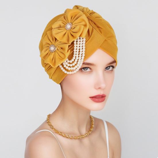 Женский платок на голову шляпа искусственный жемчуг цветочный декор тюрбан шляпа однотонный эластичный подходит по размеру повязка на голову шапочка для сна