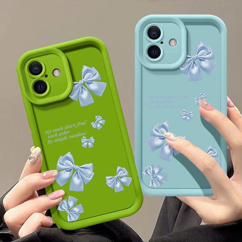 Синий чехол TPU с принтом банта для iPhone 16 Pro Max 15 Pro 14 13 12 11 XR XS 8 7, защитный матовый противоударный чехол для телефона