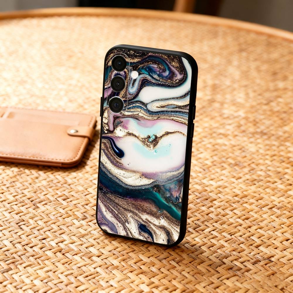 Чехол-накладка G-Glitter Art с мраморным узором для Samsung A73,72,71,A52,51,40,41,A22,A32,31,A13, Мягкий черный корпус