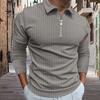 Осенняя мужская рубашка с отложным воротником на молнии и длинными рукавами, однотонный полосатый приталенный пуловер, формальный деловой стиль, повседневный топ