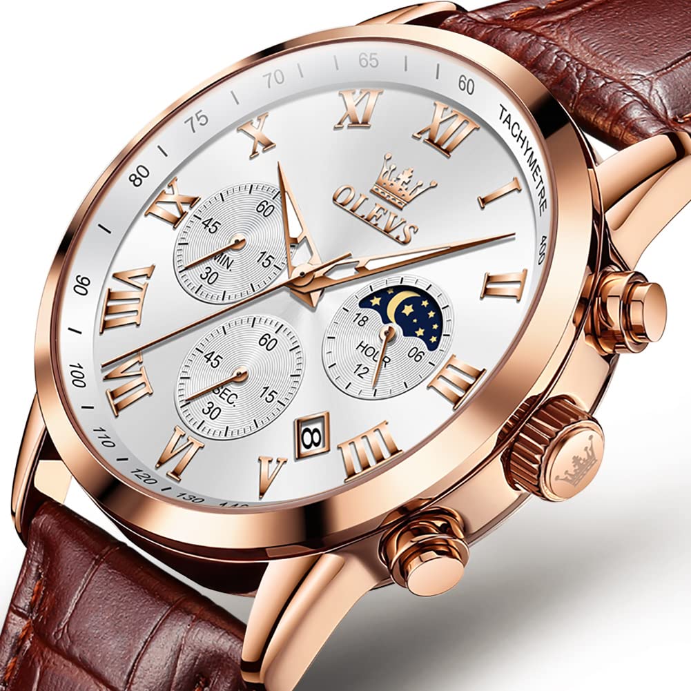 OLEVS Leather Arm Day of the White Мужские часы, Часы, Водонепроницаемые, Мужские часы, Аналоговые, Стильные, Простые, Кварцевые, Легкие, Коричневый, Джентльменские, Дата,