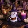 Halloween Party Supplies Lighted Ghost Figurine, Resin Wizard Statue with LED Light, Cute Figurine Reading Book Night Light for Home Desktop