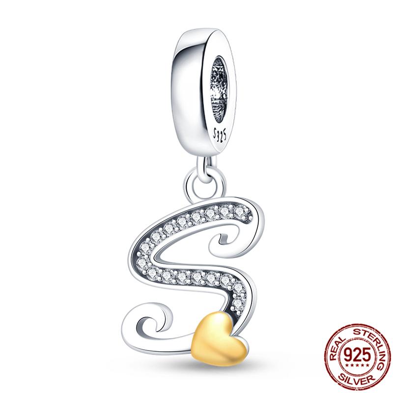 Оригинальный дизайн кулон циркон в форме сердца 26 английских букв AZ шарм бусины подходят 925 оригинальный браслет ожерелье ювелирные изделия
