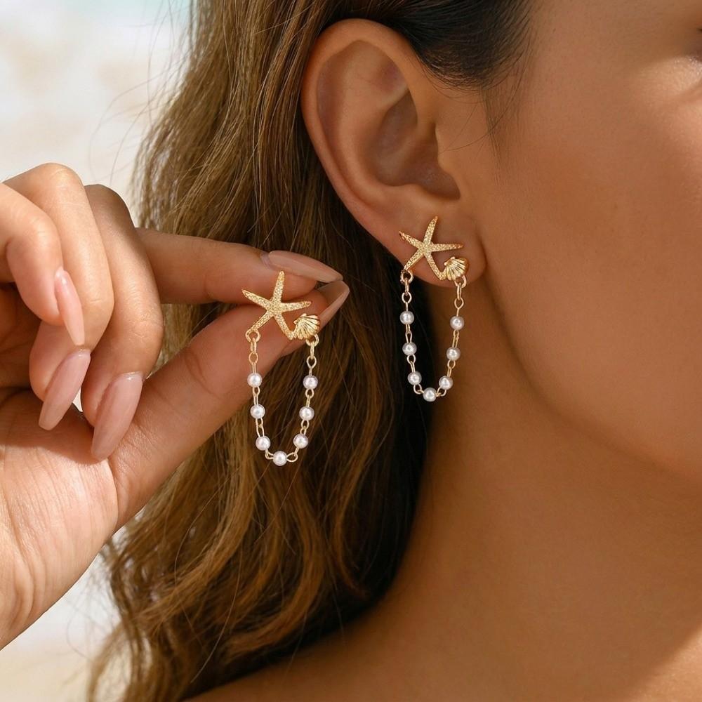Imitation Pearl Starfish Dangle Earring Bohemian Sea Star Jewelry New Stud Earrings Beach