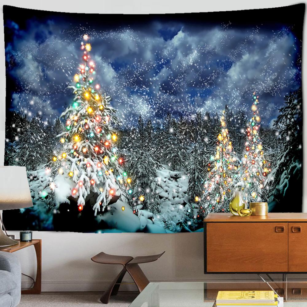 Снежная рождественская елка, гобелен, настенный домашний пейзаж, подарки Санта-Клауса, спальня, гостиная, домашний декор
