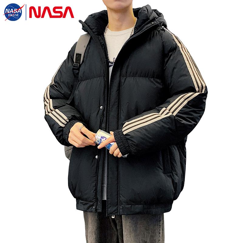 Мужская зимняя хлопковая куртка NASA - С воротником-стойкой, Утепленная, Теплая верхняя одежда, Модная распродажа.