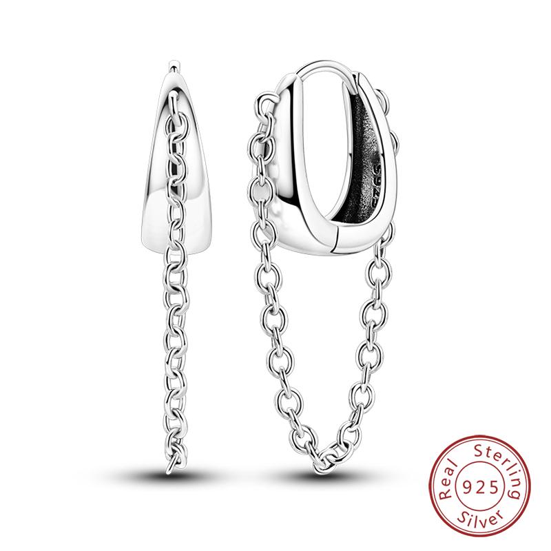 Charms Double Hoop Earrings For Women 100% 925 Silver Cubic Zircon Heart Star Moon Earrings Elegant Birthday Jewelry Gifts