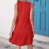 Летнее платье V-образный вырез без рукавов однобортное однотонное мини-платье однотонное свободное