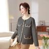 Elegant French Chic Striped Wool Cardigan for Women - Autumn/Winter Double-Sided Knit