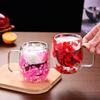 Кружка с двойными стенками, внутри термостойкое стекло, для чая, латте, с цветочным рисунком, 250 мл, милая